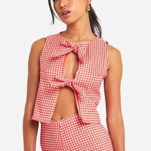NWT Red Gingham Bow Tie Top